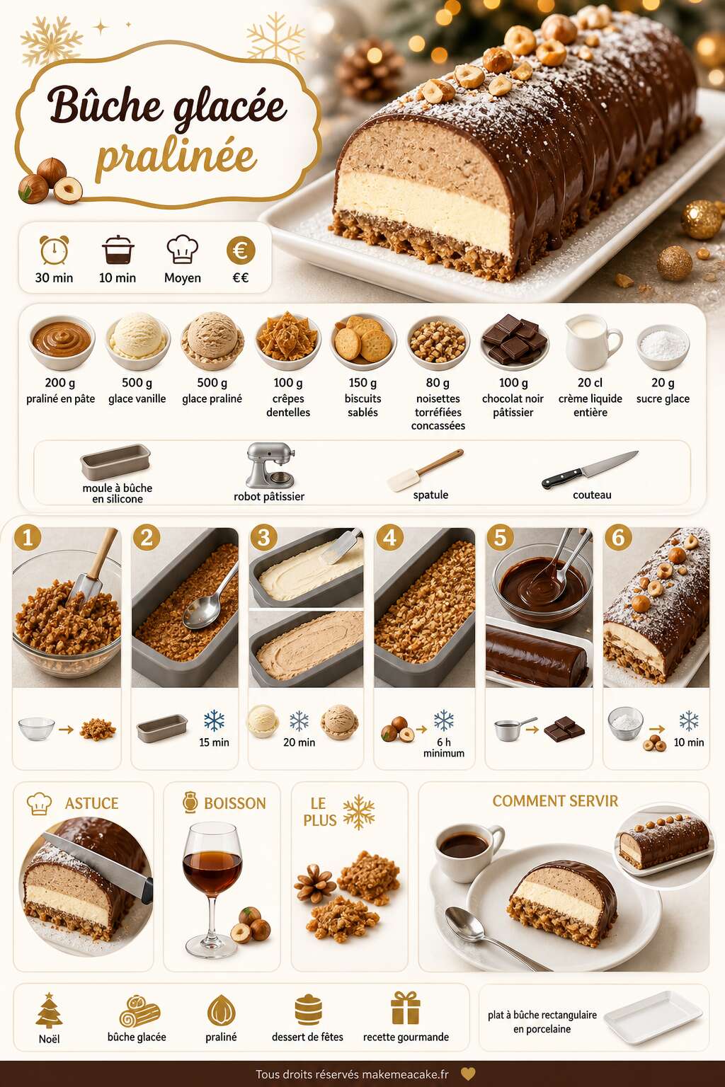 Fiche recette Bûche glacée pralinée : recette gourmande pour fêtes Fiche recette Bûche glacée pralinée : recette gourmande pour fêtes