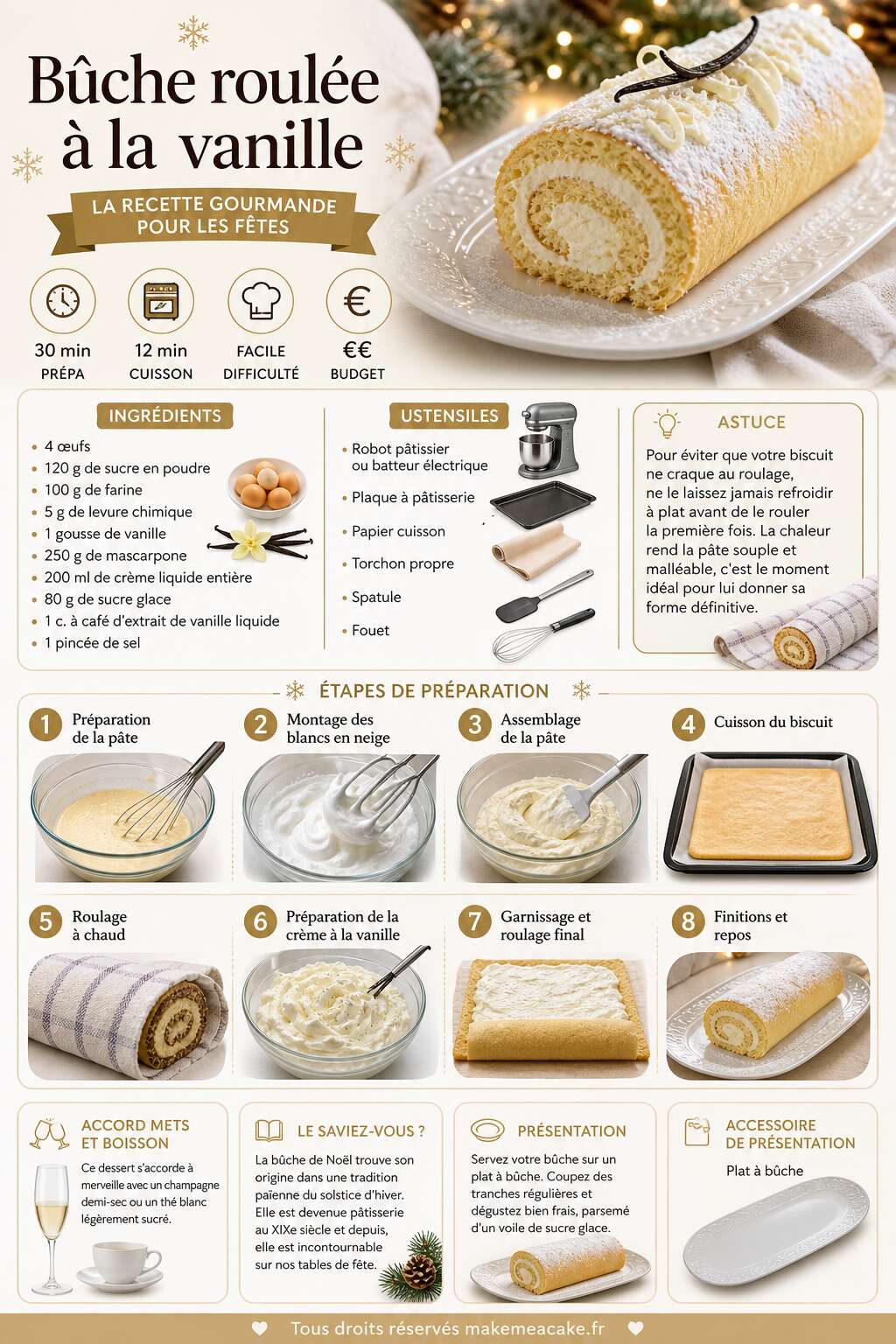 Fiche recette Bûche roulée à la vanille : recette gourmande pour les fêtes Fiche recette Bûche roulée à la vanille : recette gourmande pour les fêtes
