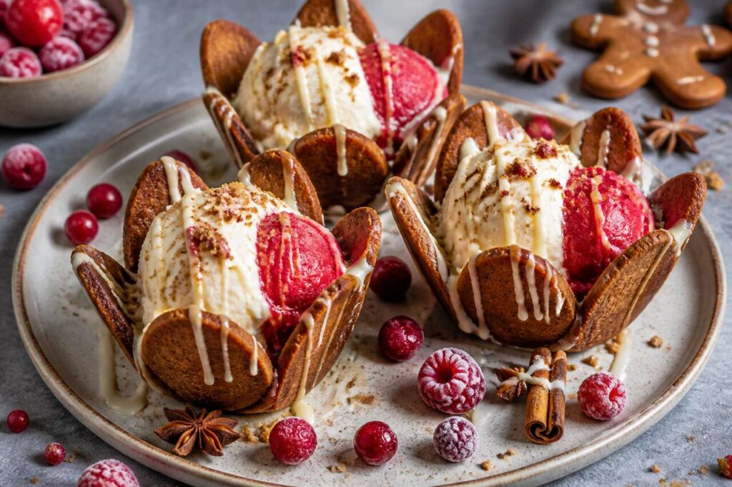 Tulipes de fruits glacés au pain d'épices : recette gourmande