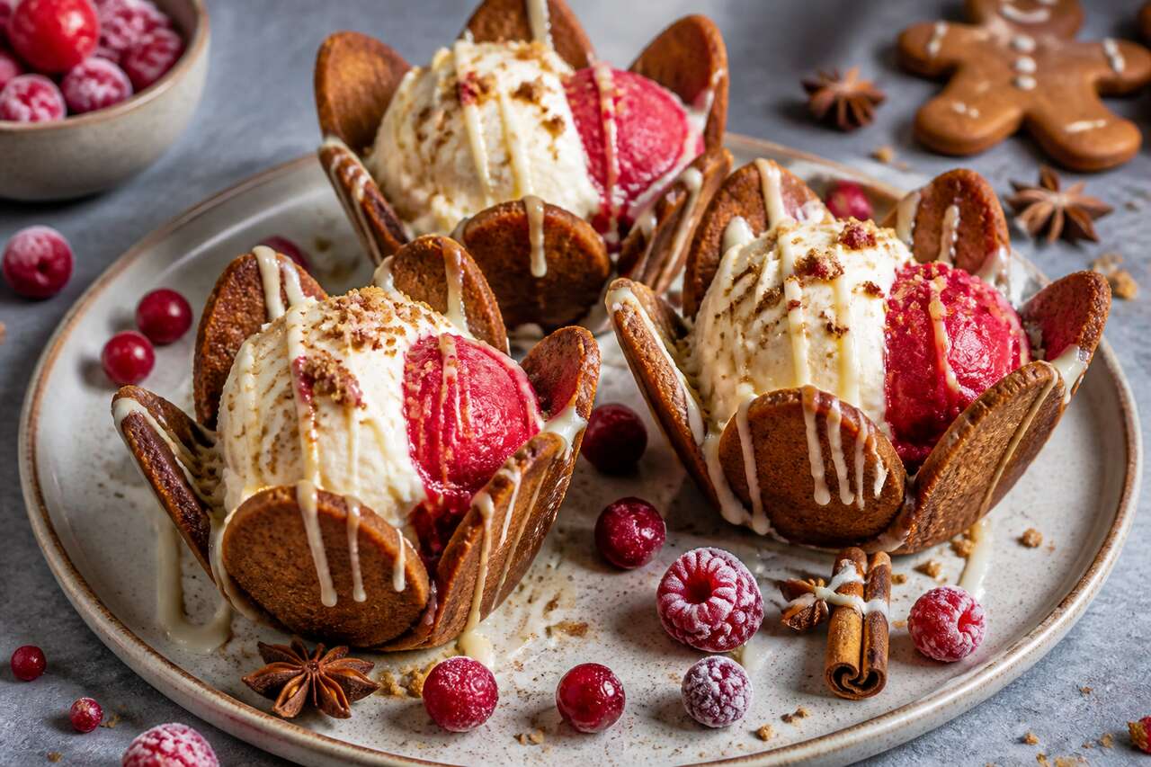 Tulipes de fruits glacés au pain d'épices : recette gourmande
