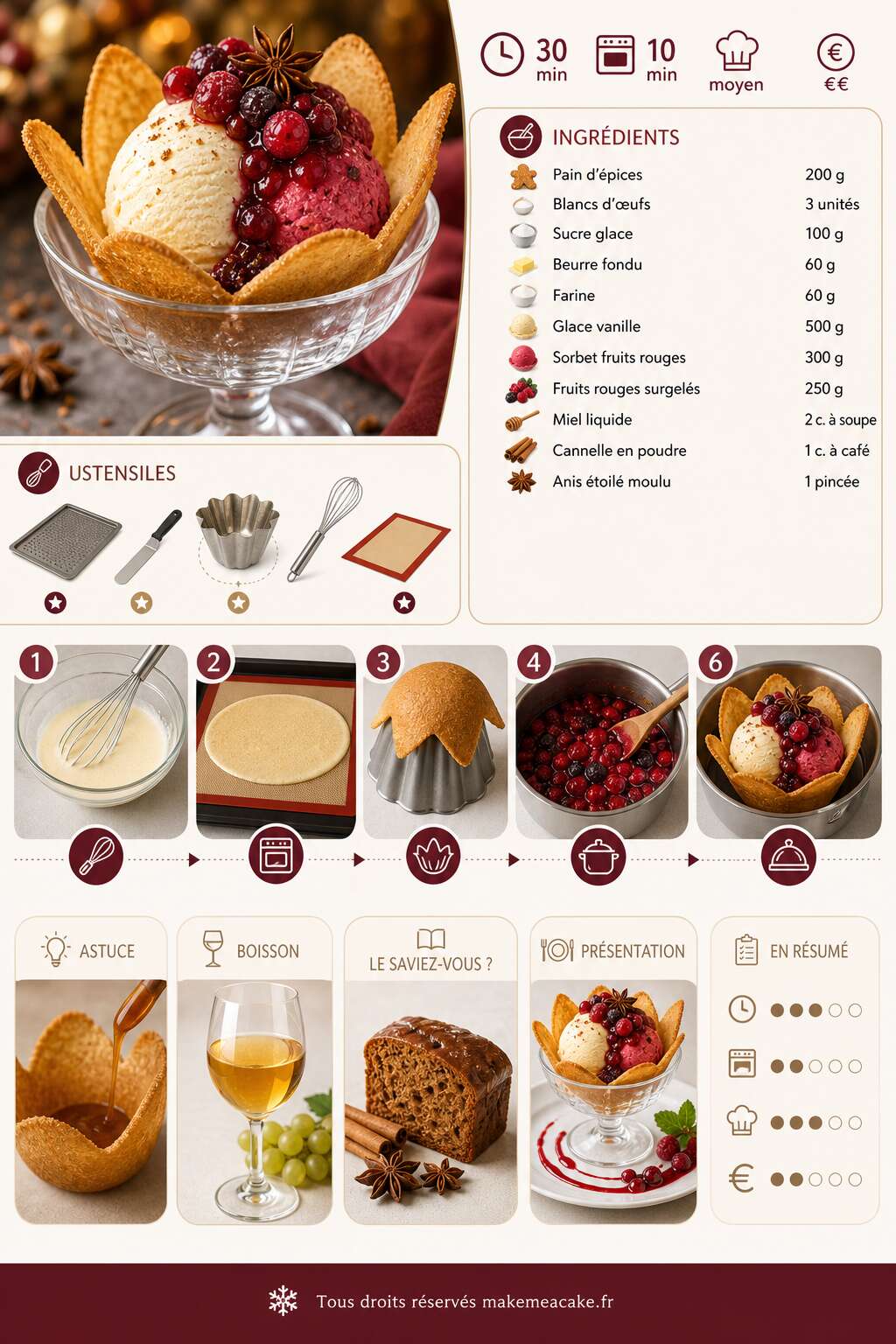 Fiche recette Tulipes de fruits glacés au pain d'épices : recette gourmande Fiche recette Tulipes de fruits glacés au pain d'épices : recette gourmande