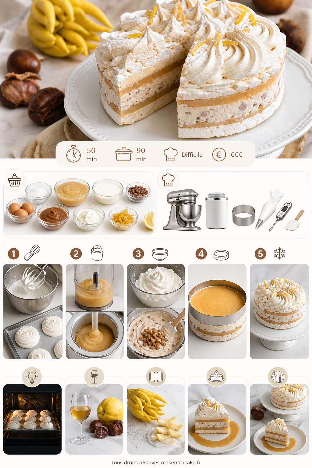 Fiche recette Vacherin au marron glac&eacute; : sorbet coing et meringue parfum&eacute;e &agrave; la main de bouddha par Kirk Whittle