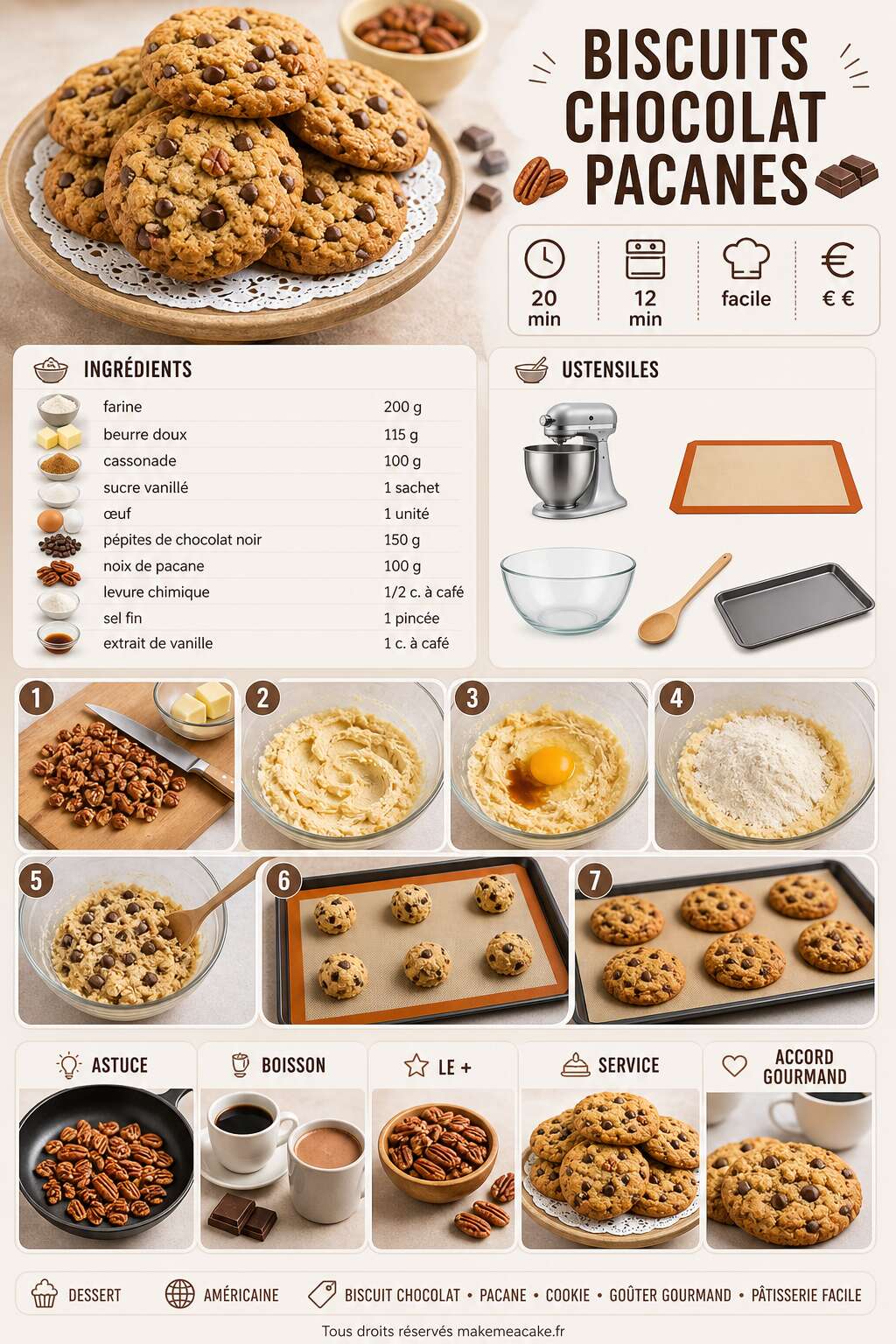 Fiche recette Recette de biscuits chocolat pacanes Fiche recette Recette de biscuits chocolat pacanes
