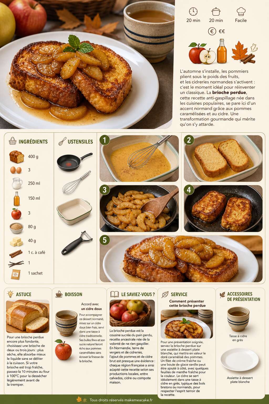 Fiche recette Brioche perdue aux pommes et cidre : recette gourmande Fiche recette Brioche perdue aux pommes et cidre : recette gourmande