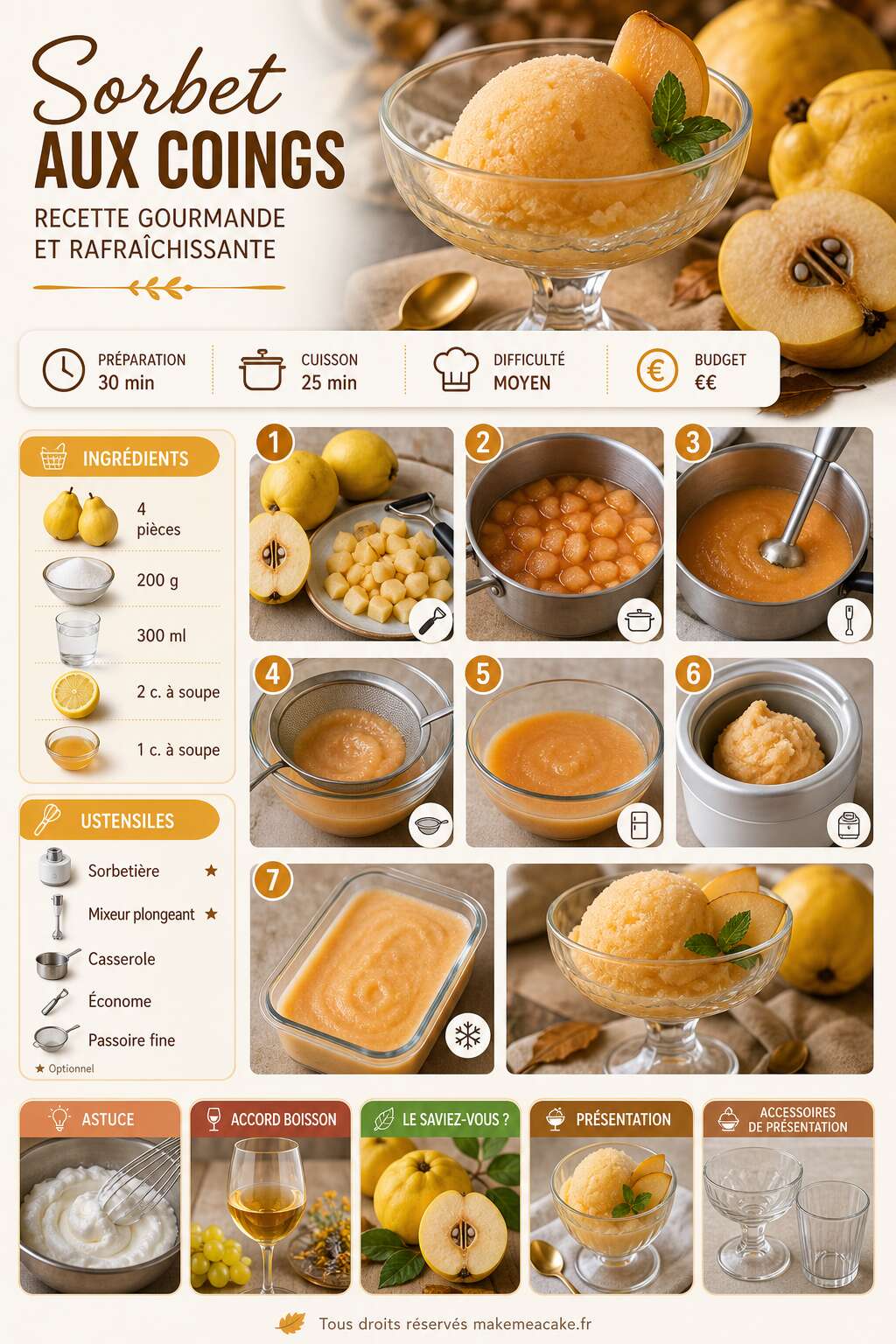 Fiche recette Sorbet aux coings : recette gourmande et rafra&icirc;chissante