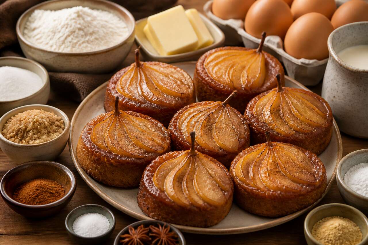 Recette de petits gâteaux renversés aux poires et caramel épicé