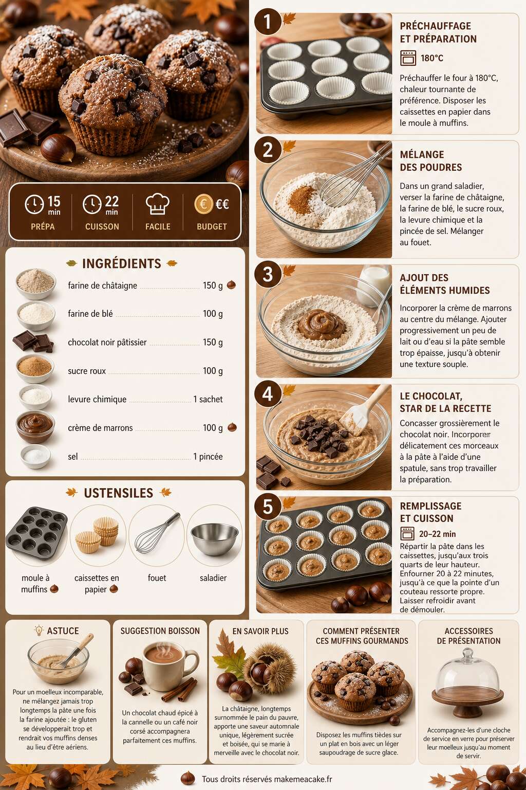 Fiche recette Muffins châtaigne et chocolat : la recette gourmande Fiche recette Muffins châtaigne et chocolat : la recette gourmande