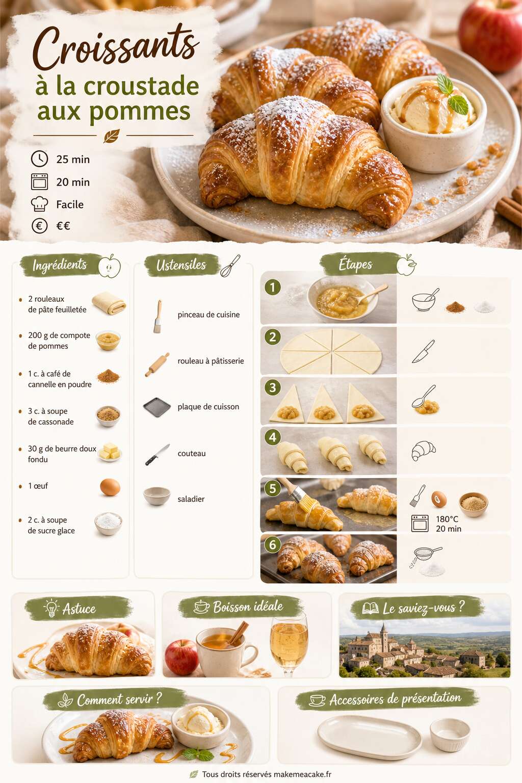 Fiche recette Croissants à la croustade aux pommes : découvrez la recette facile Fiche recette Croissants à la croustade aux pommes : découvrez la recette facile