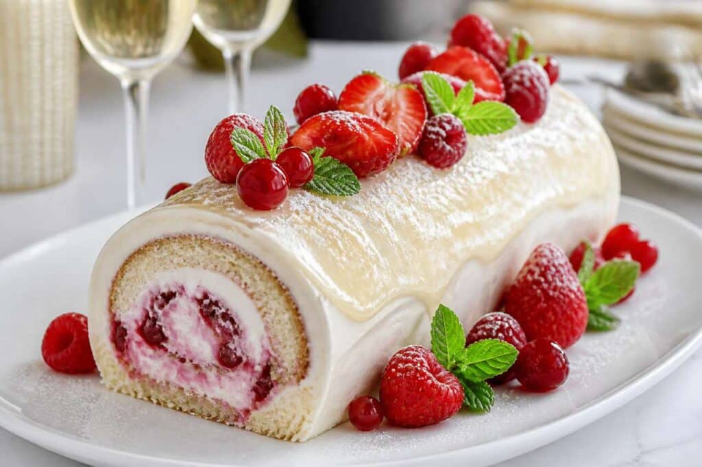Bûche champagne et fruits rouges : recette gourmande