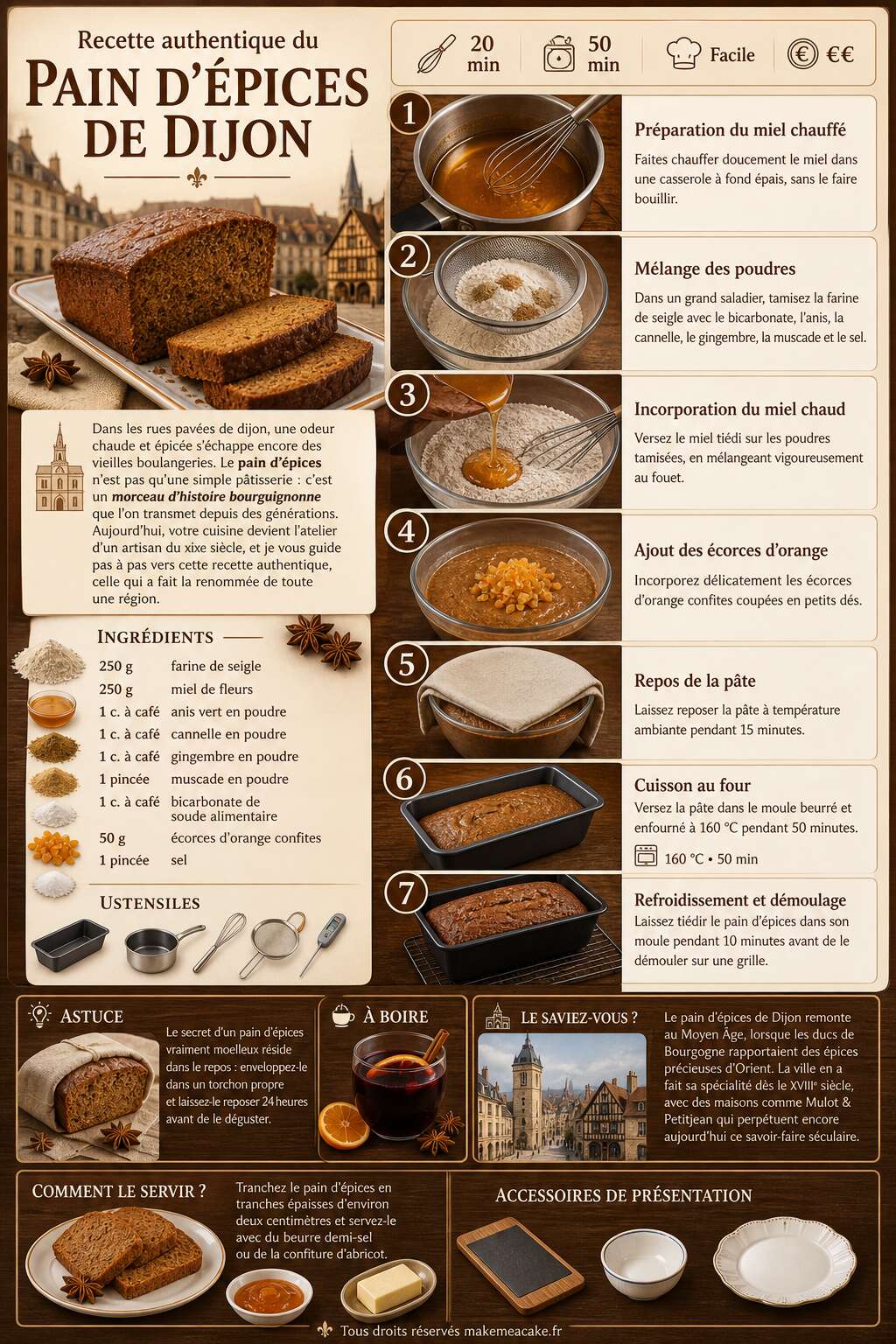 Fiche recette Recette authentique du pain d'&eacute;pices de Dijon