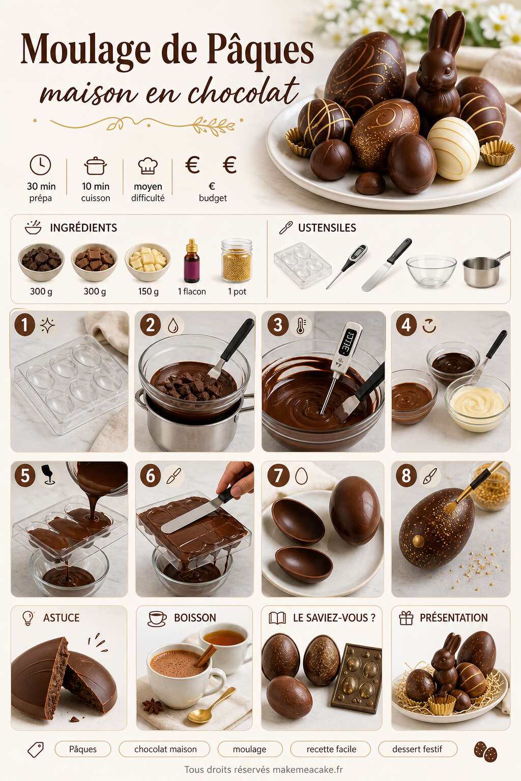 Fiche recette Recette de moulage de Pâques maison en chocolat Fiche recette Recette de moulage de Pâques maison en chocolat