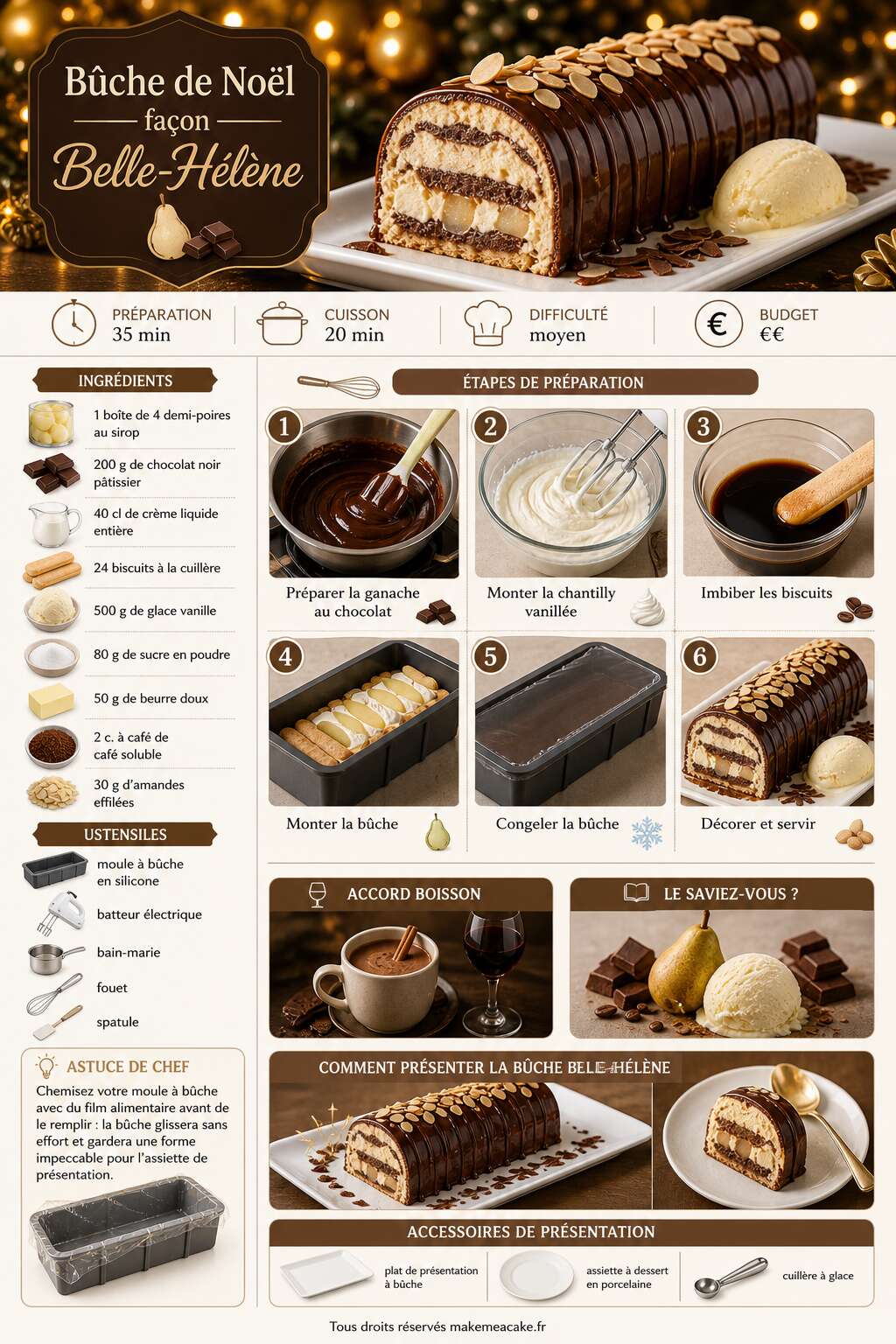 Fiche recette Bûche de Noël façon Belle-Hélène : recette gourmande Fiche recette Bûche de Noël façon Belle-Hélène : recette gourmande