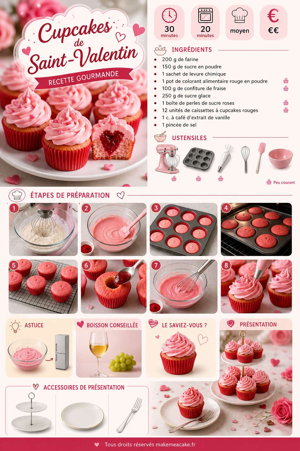 Fiche recette Cupcakes de Saint-Valentin : recette Gourmande
