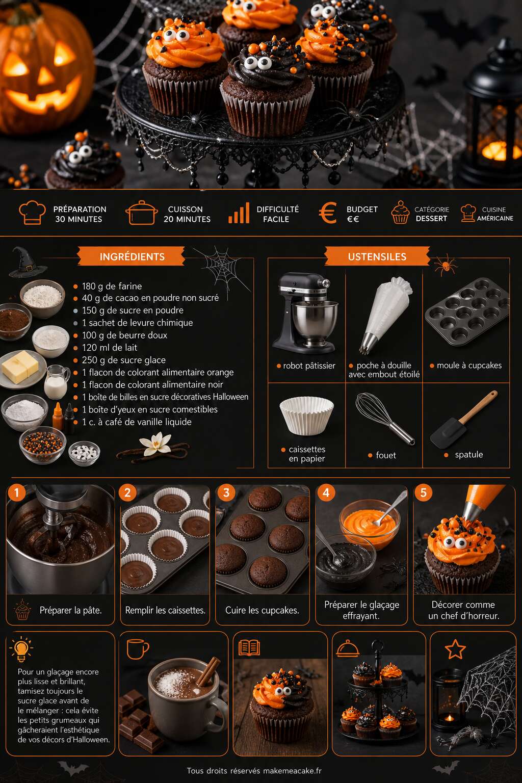 Fiche recette Cupcakes d'Halloween : recette Gourmande et Effrayante Fiche recette Cupcakes d'Halloween : recette Gourmande et Effrayante