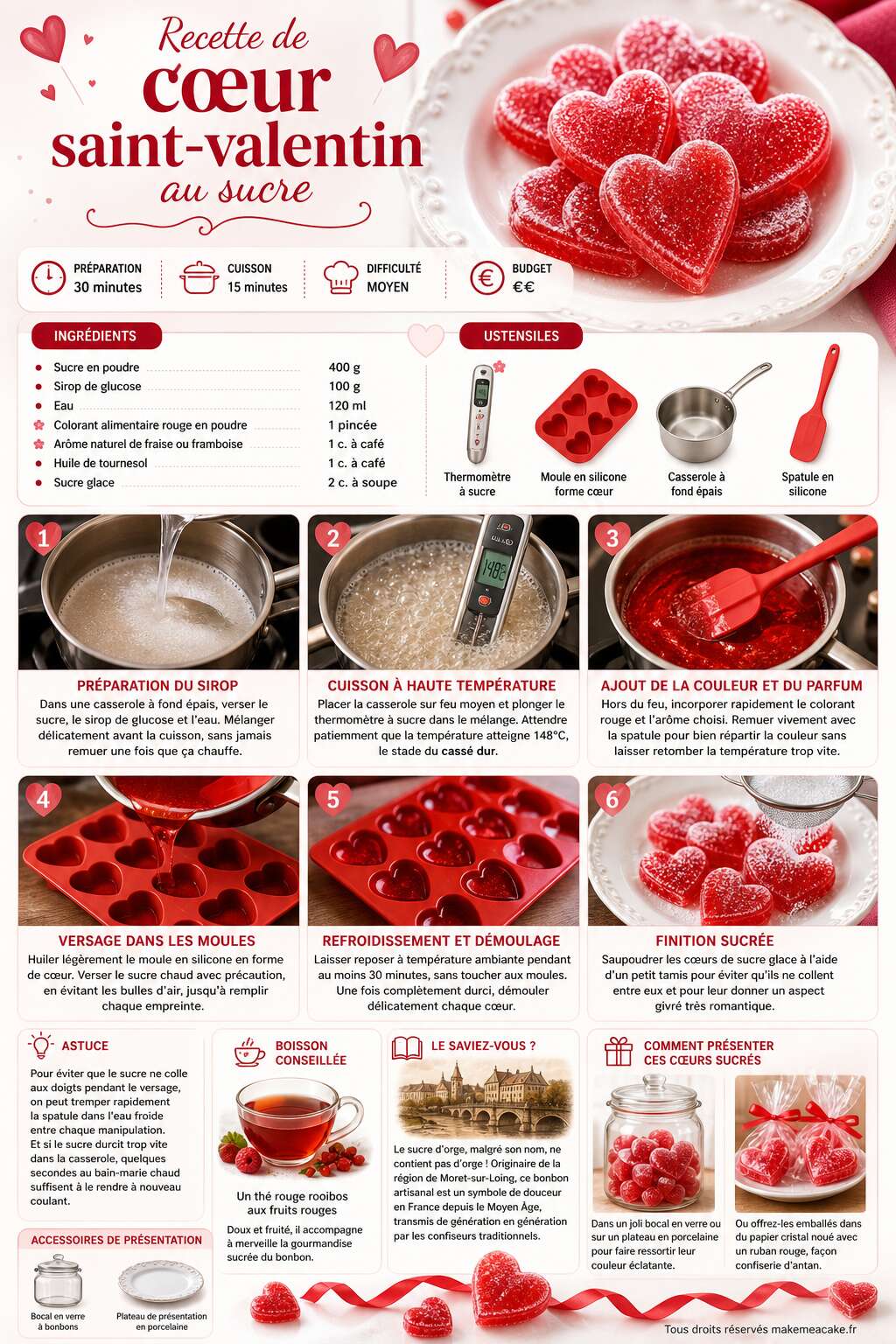 Fiche recette Recette de coeur saint-valentin au sucre Fiche recette Recette de coeur saint-valentin au sucre