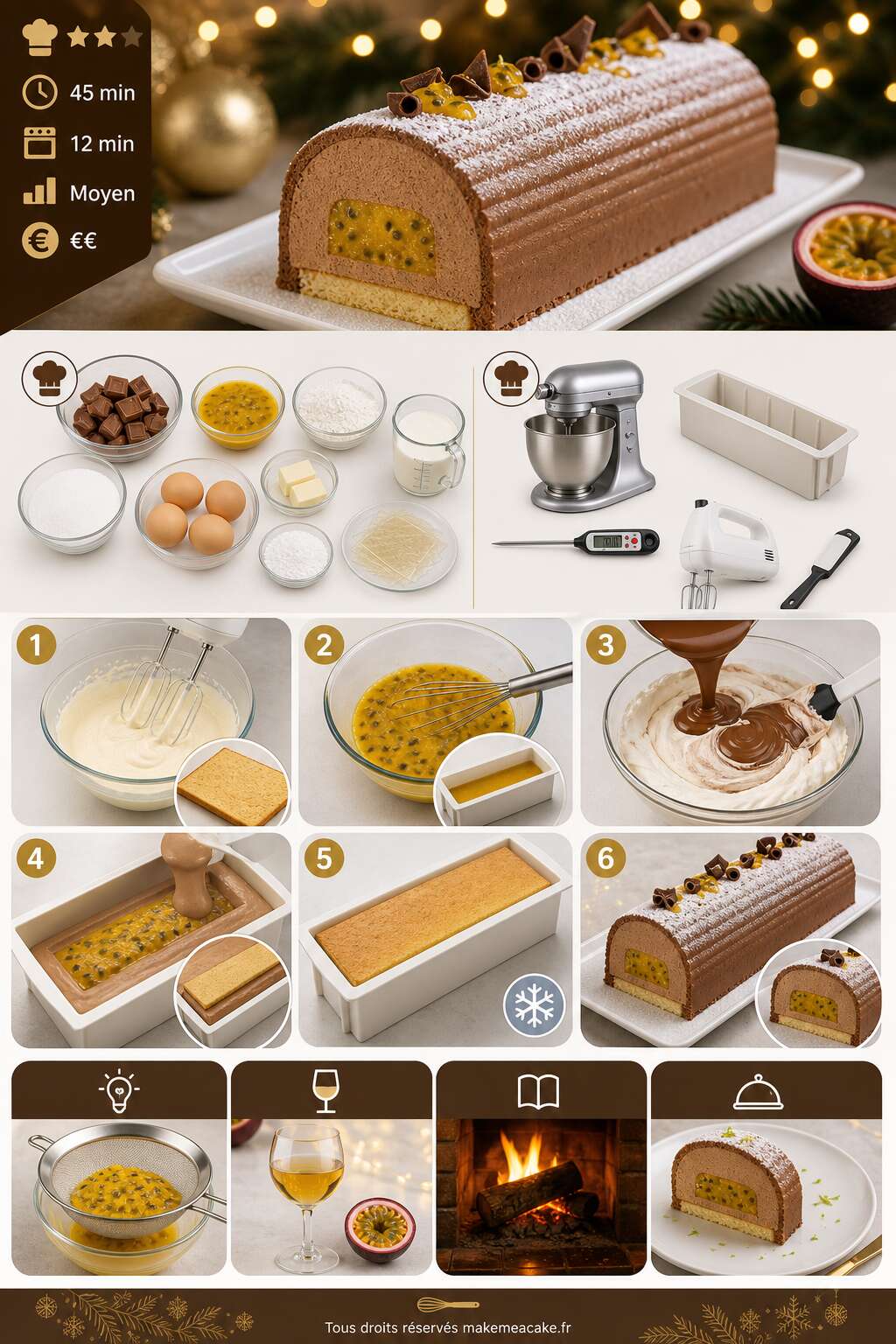Fiche recette B&ucirc;che chocolat au lait et fruit de la passion : recette gourmande