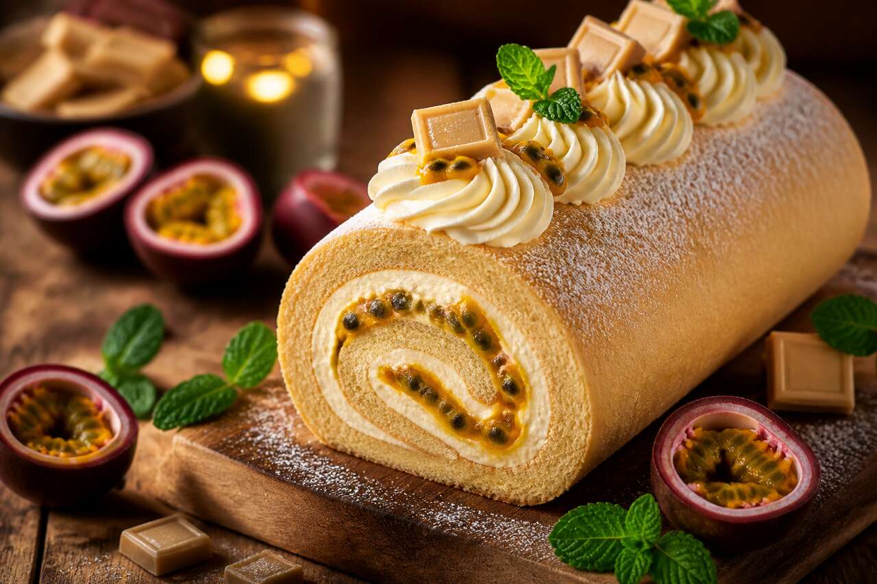 Bûche roulée Dulcey et fruit de la passion : recette gourmande