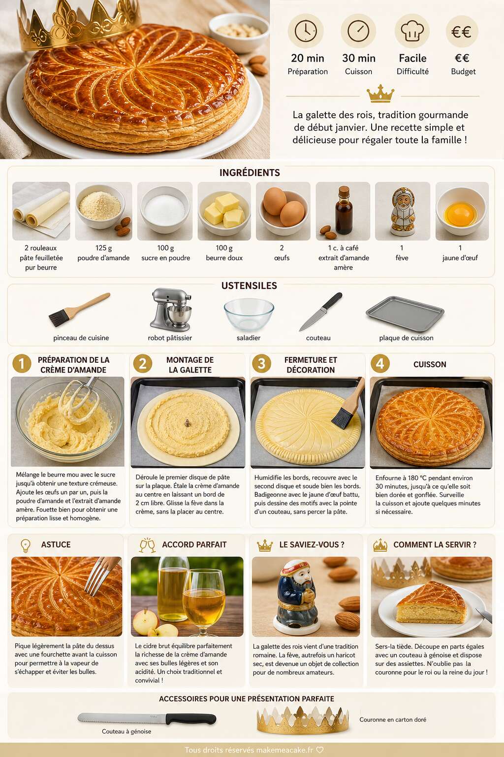 Fiche recette Recette facile de galette des rois : simple et délicieuse Fiche recette Recette facile de galette des rois : simple et délicieuse