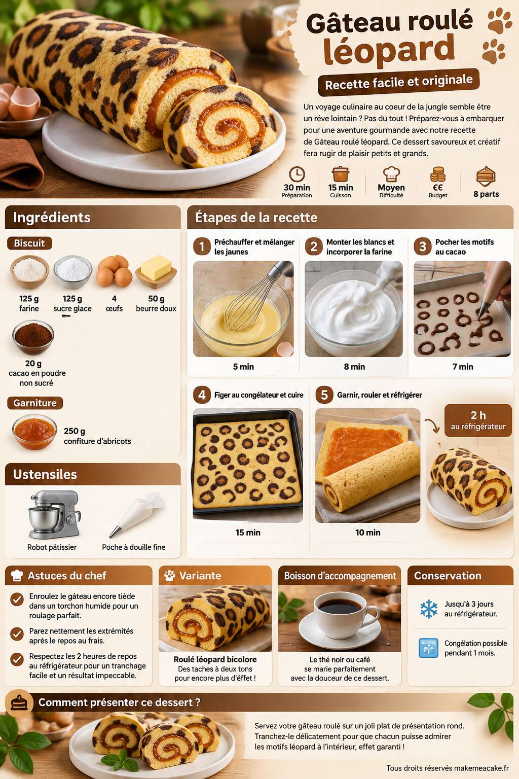 Fiche recette Gâteau roulé léopard : recette facile et originale Fiche recette Gâteau roulé léopard : recette facile et originale