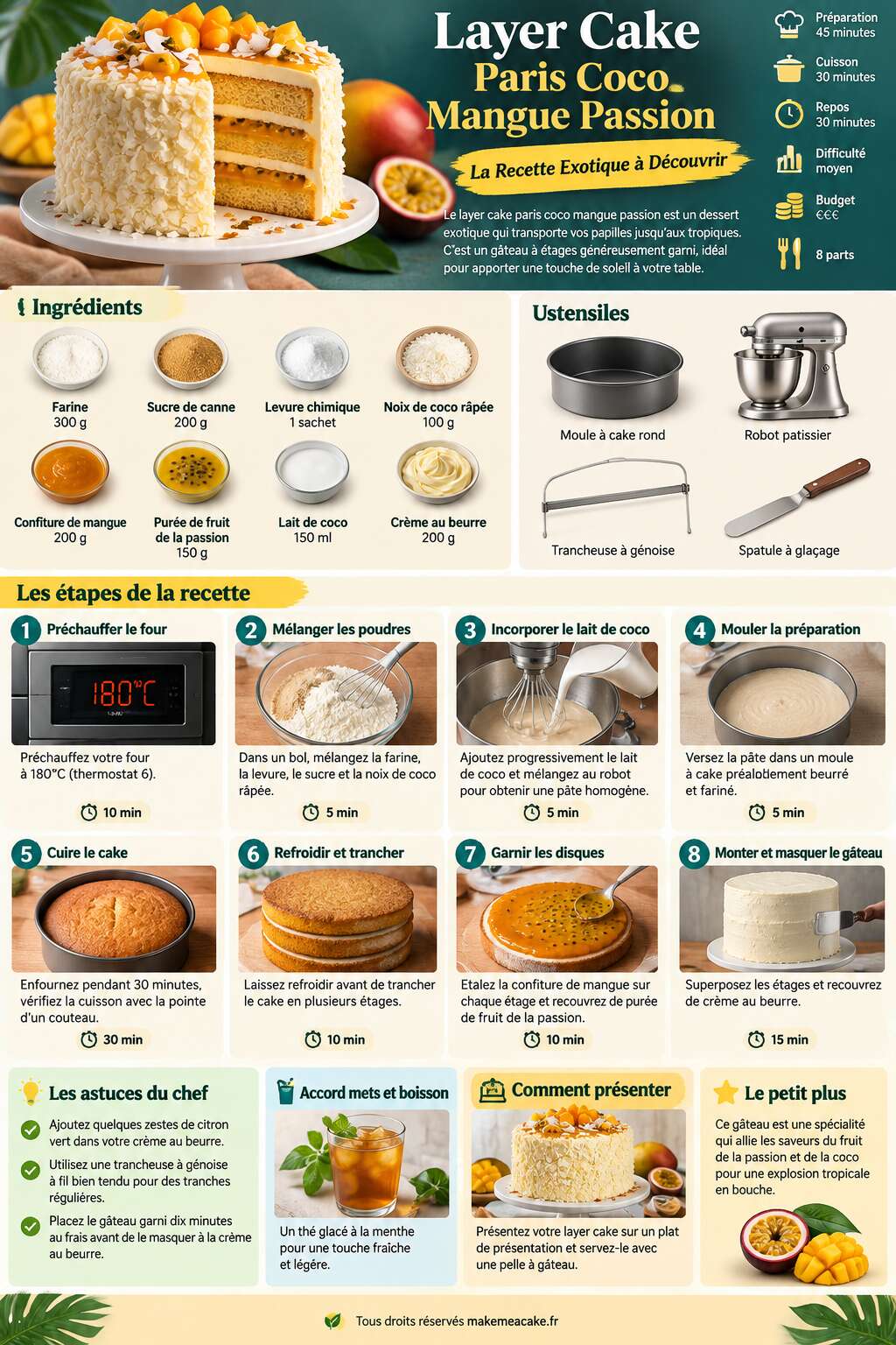 Fiche recette Layer Cake Paris Coco Mangue Passion : la Recette Exotique à Découvrir Fiche recette Layer Cake Paris Coco Mangue Passion : la Recette Exotique à Découvrir