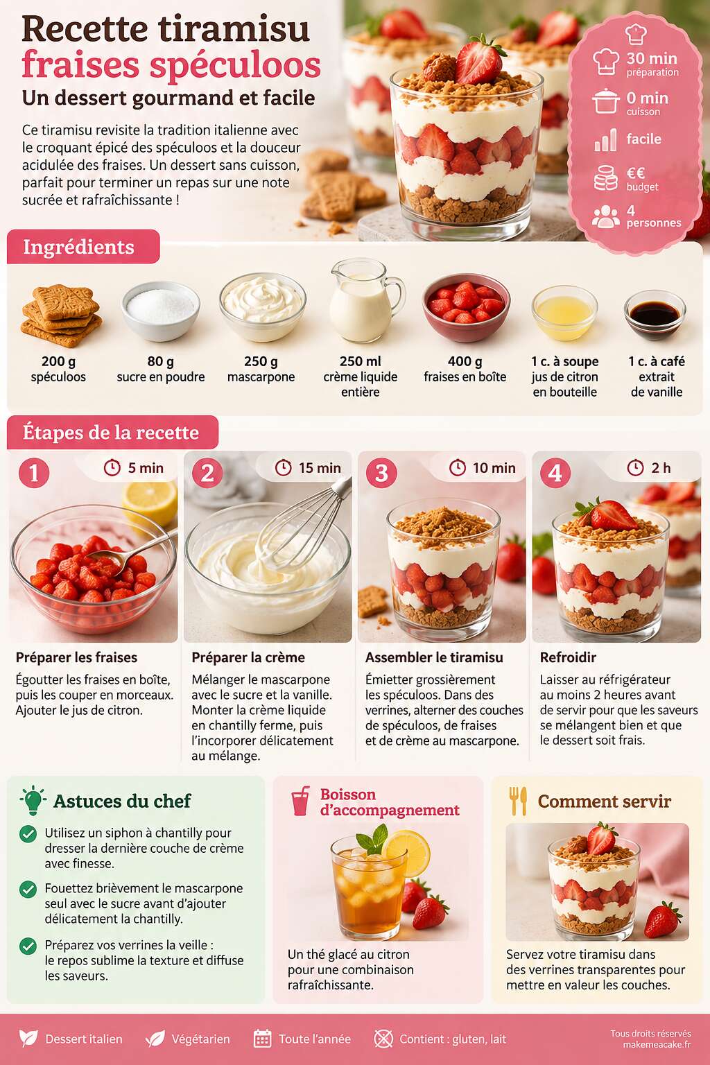 Fiche recette Recette tiramisu fraises sp&eacute;culoos : un dessert gourmand et facile