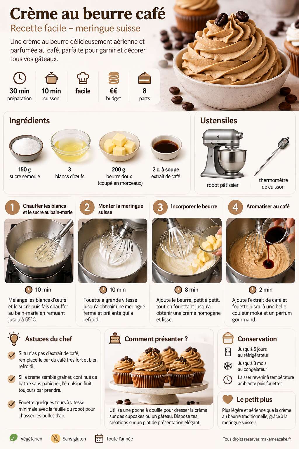 Fiche recette Crème au beurre café : recette facile meringue suisse Fiche recette Crème au beurre café : recette facile meringue suisse