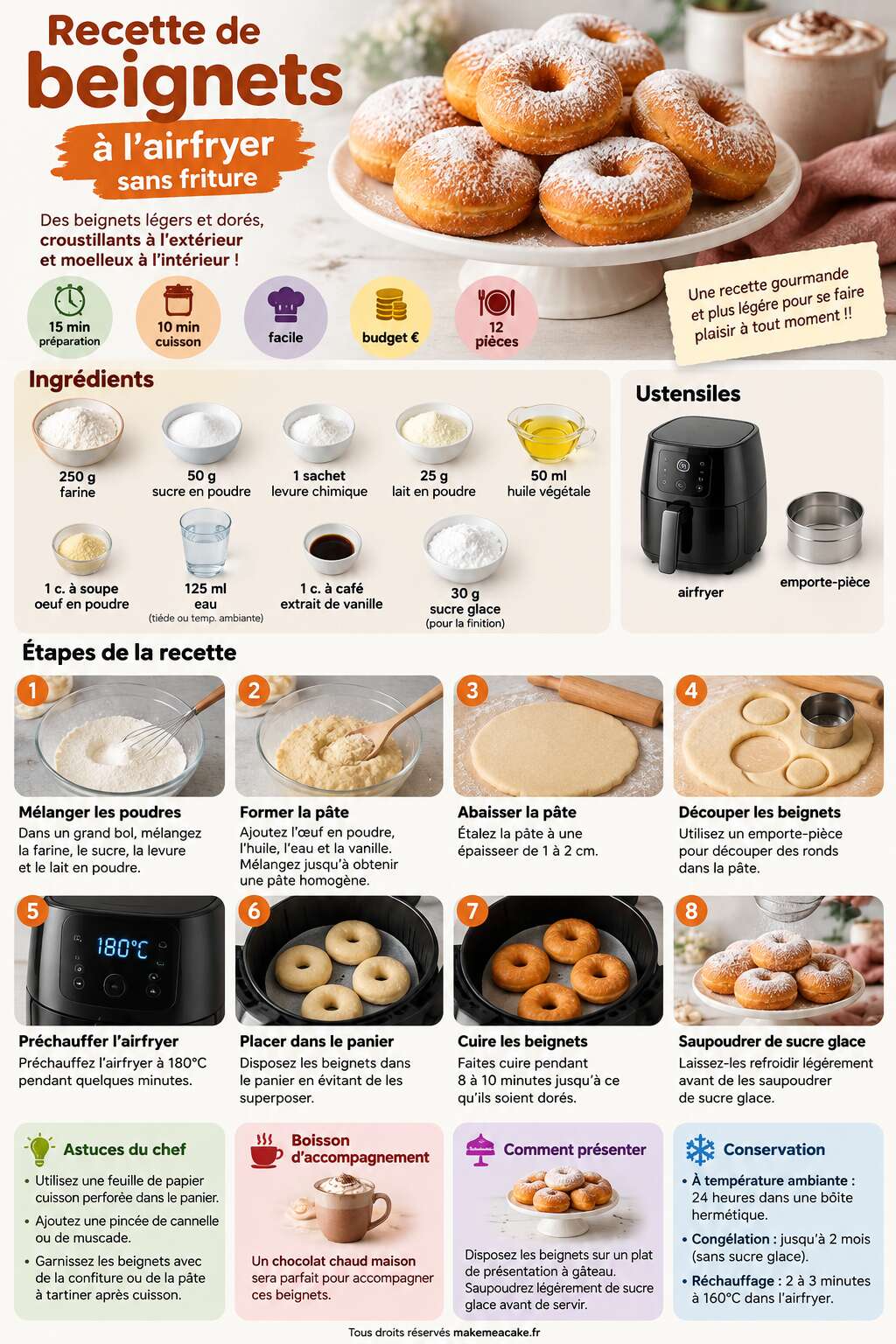 Fiche recette Recette de beignets &agrave; l'airfryer sans friture