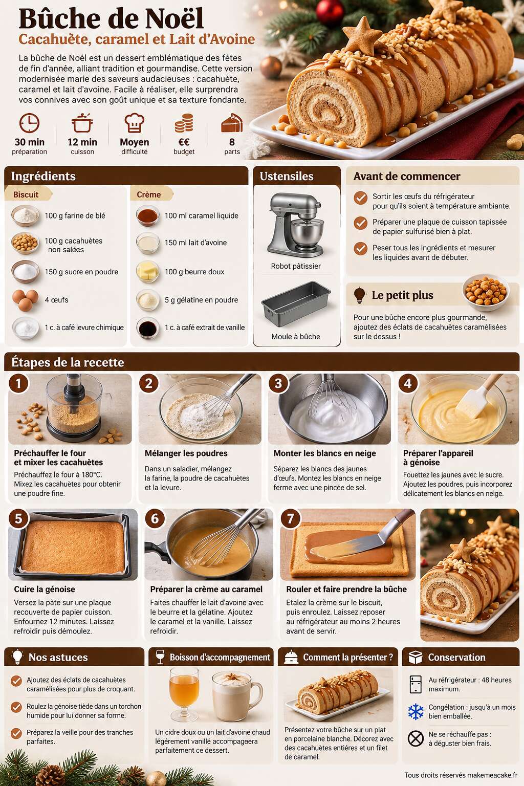 Fiche recette Bûche de Noël : recette Cacahuète, caramel et Lait d'Avoine Fiche recette Bûche de Noël : recette Cacahuète, caramel et Lait d'Avoine