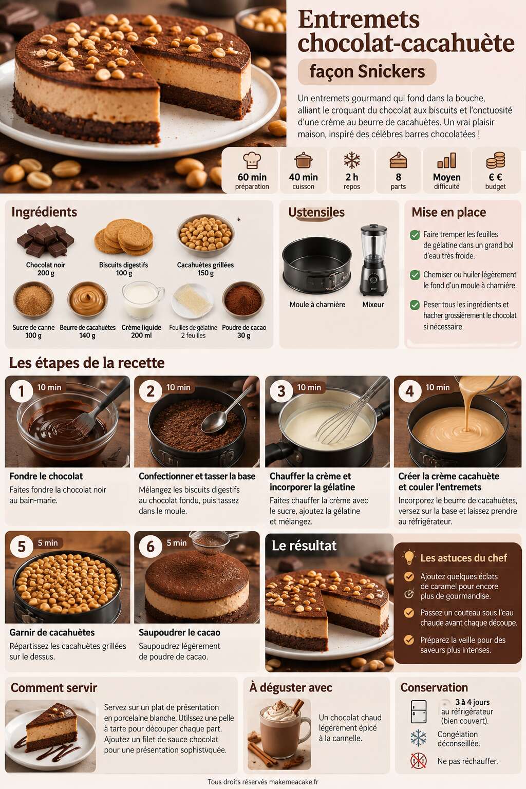 Fiche recette Entremets chocolat-cacahu&egrave;te fa&ccedil;on Snickers