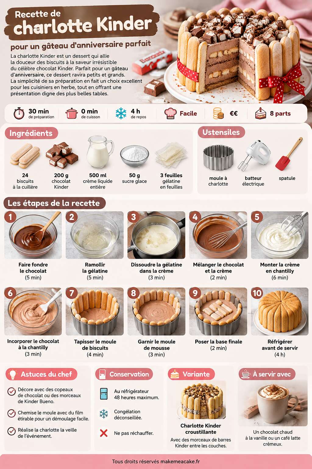Fiche recette Recette de charlotte Kinder pour un gâteau d'anniversaire parfait Fiche recette Recette de charlotte Kinder pour un gâteau d'anniversaire parfait