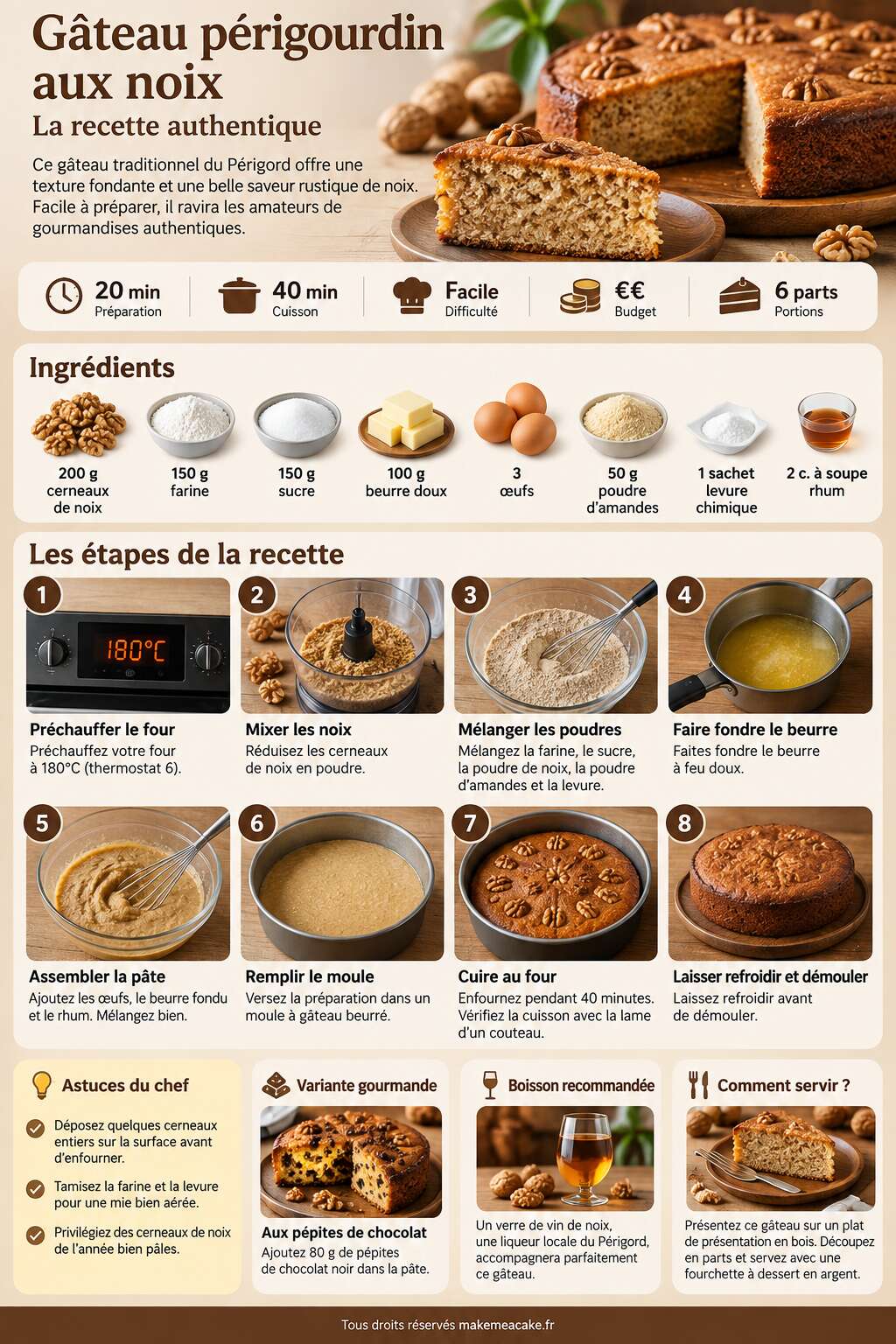 Fiche recette G&acirc;teau p&eacute;rigourdin aux noix : la recette authentique
