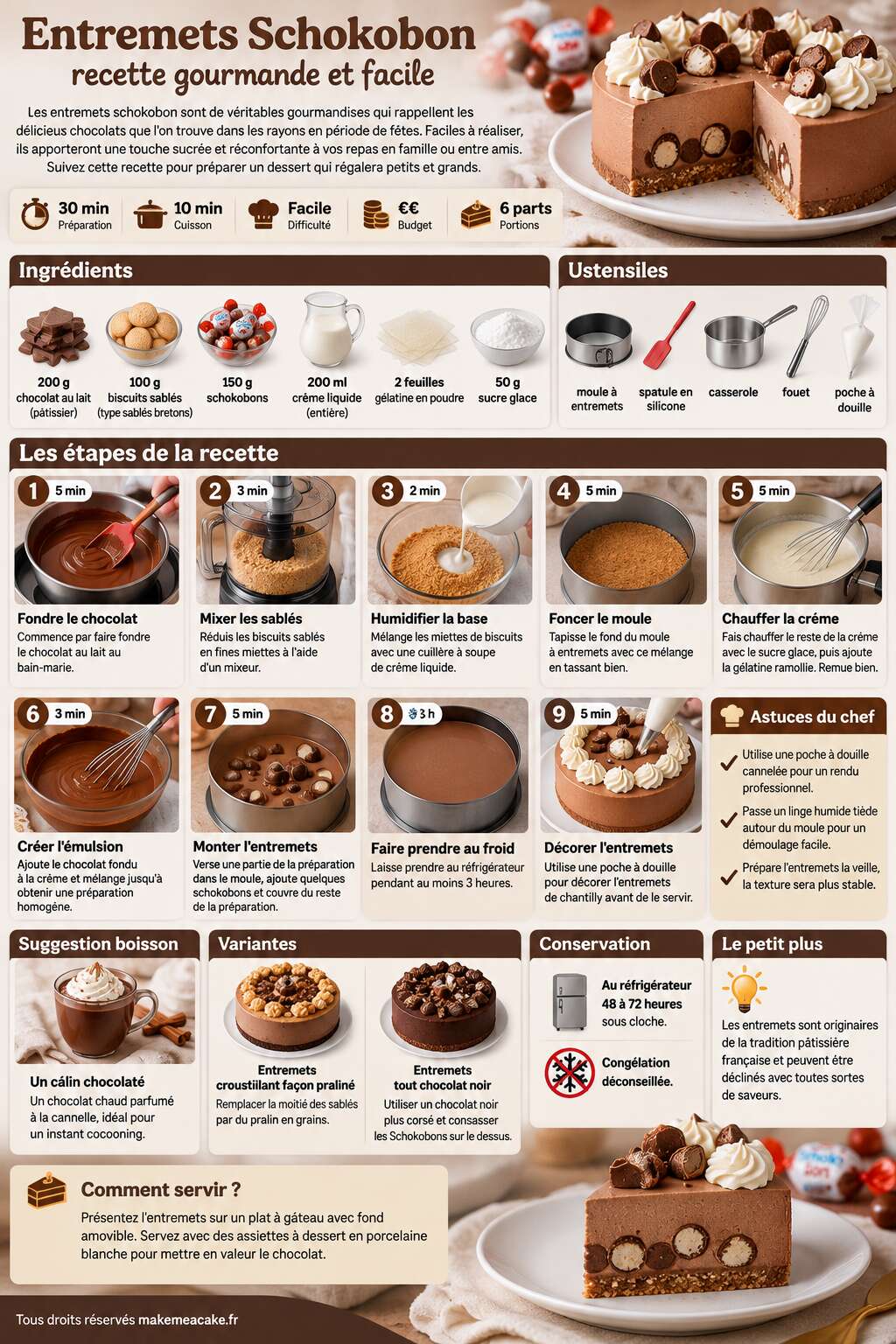 Fiche recette Entremets Schokobon : recette gourmande et facile Fiche recette Entremets Schokobon : recette gourmande et facile