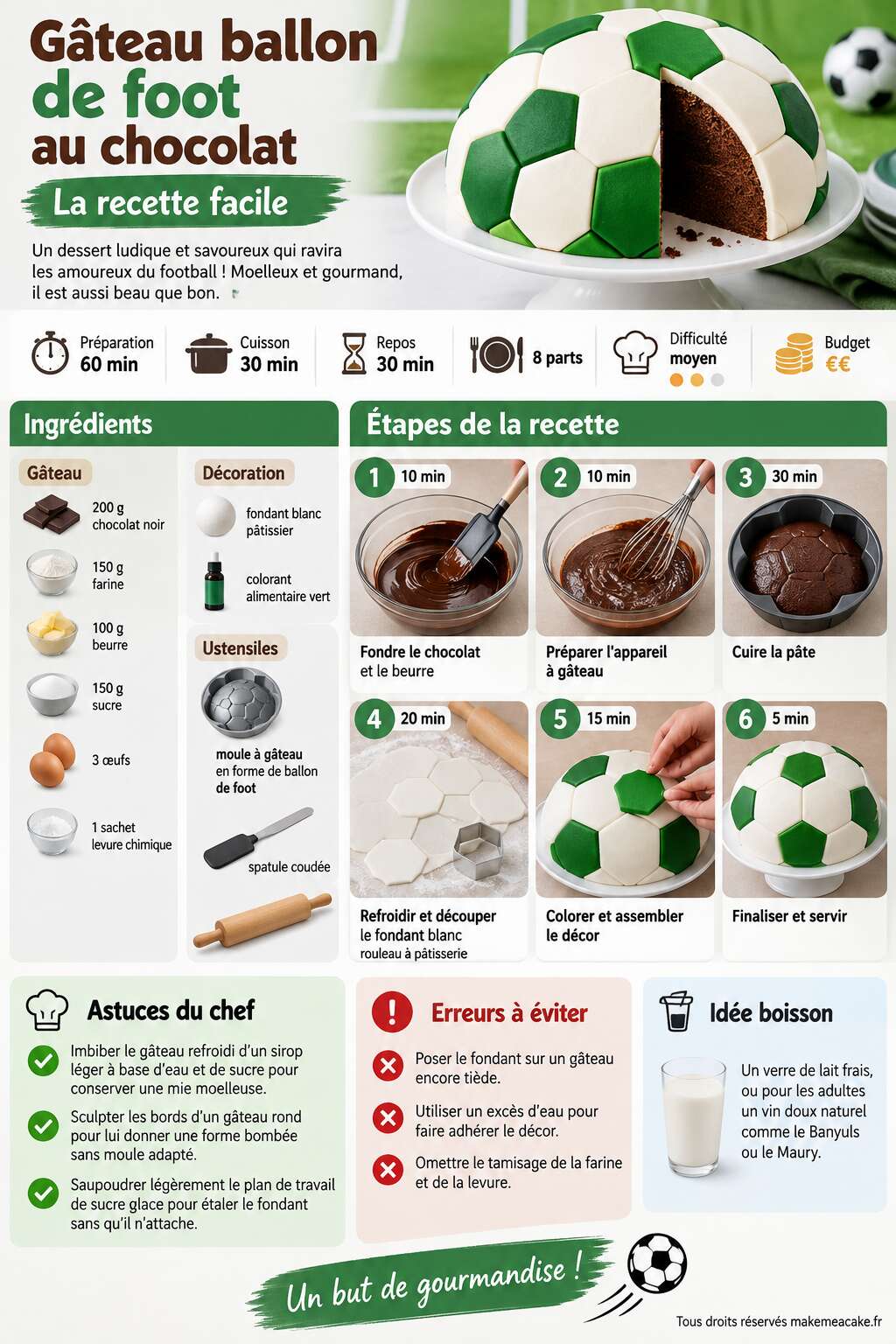 Fiche recette G&acirc;teau ballon de foot au chocolat : la recette facile